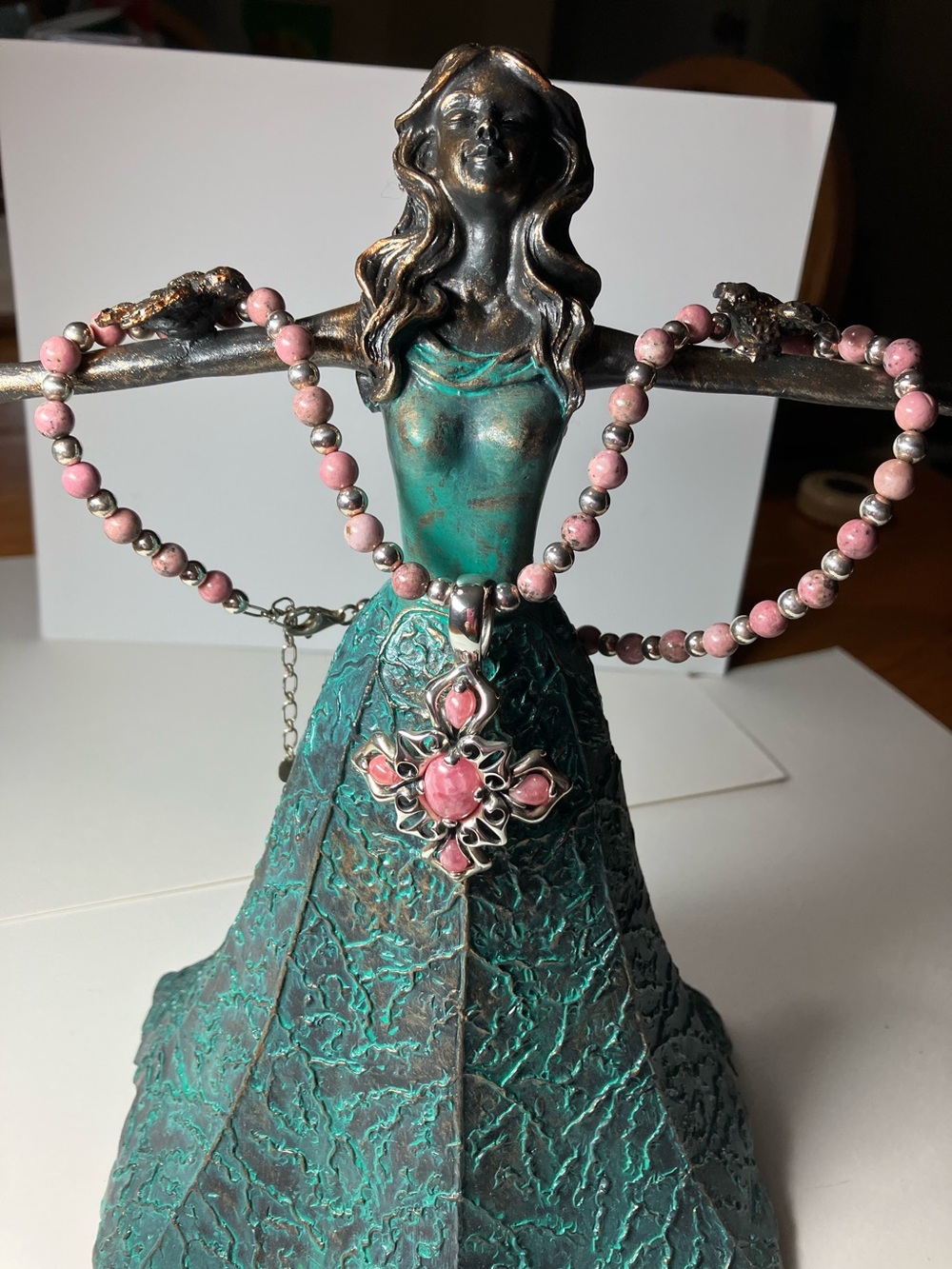 Carolyn Pollack Pink Rhodochrosite Necklace and Pendant Relios Sterling Silver.